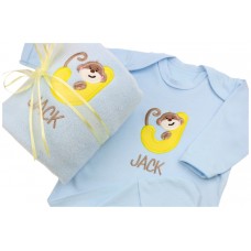 Baby Boy Personalised Embroidered Gift Set Blanket & Sleepsuit